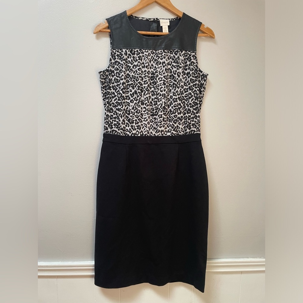 Chico's Women Size 0 US 4 Small Hailey Blocked Animal-Print Black White Dress